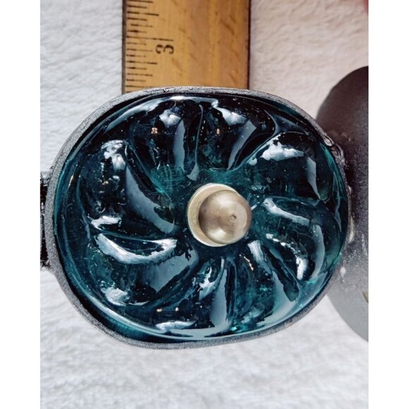 Candle Holder Stick Hand Blown Glass Forest Green Metal Gray India Boho Decor 7" - Picture 11 of 11